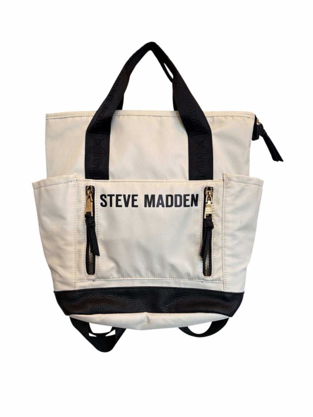 Steve Madden Travel Backpack Convertible Tote Cream Black NWT w/ Pouch - Picture 3 of 12